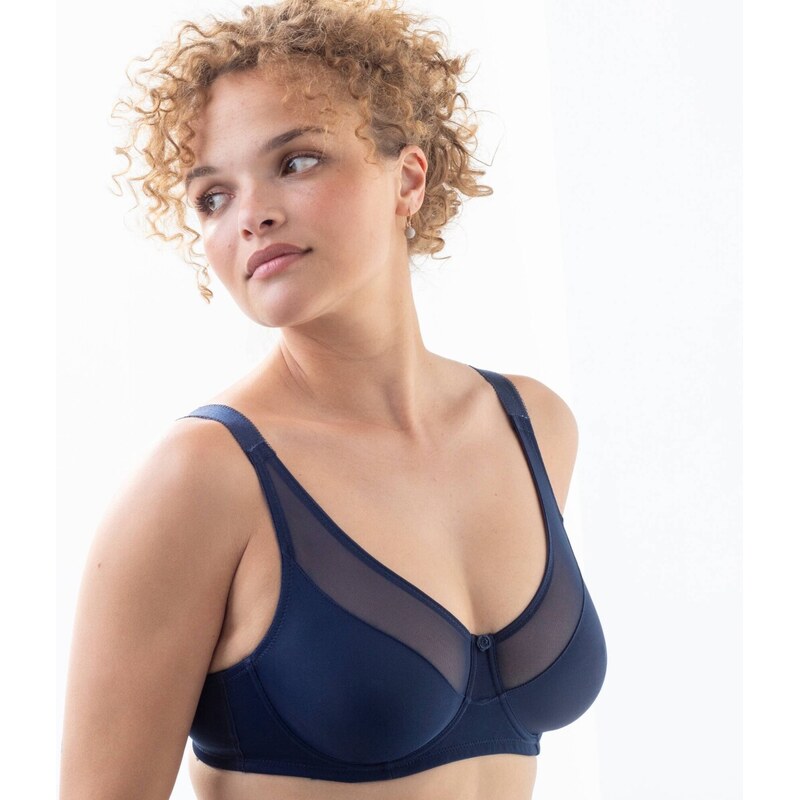 Zmenšujúca podprsenka z úpletu a čipky, s kosticami nám. modrá 105 65218534