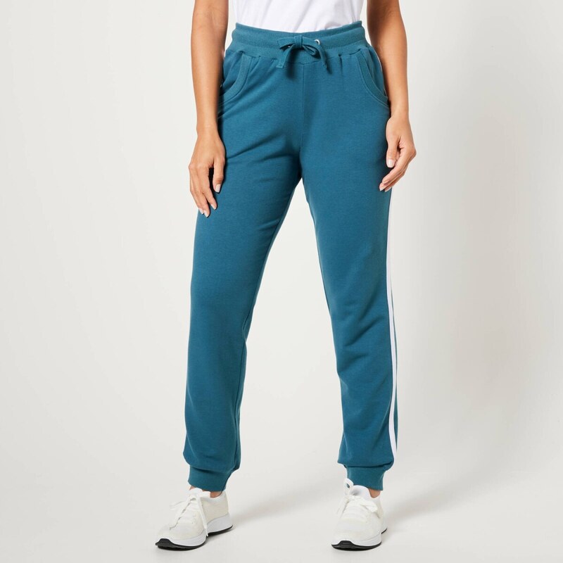 Športové nohavice s pružnými lemami petrolejová/biela 040 Blancheporte 65218547