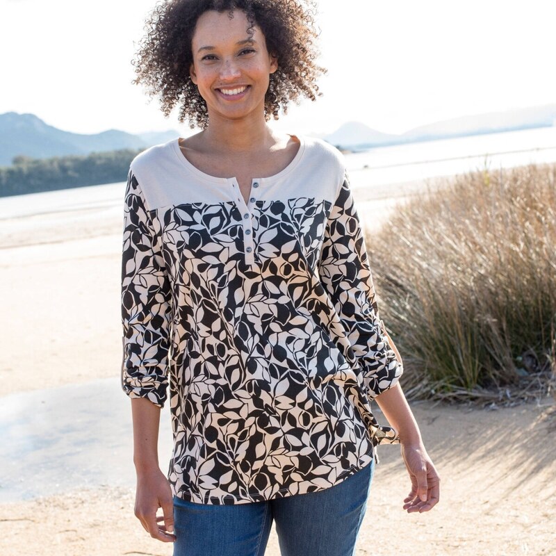 Tunika s gombíkovou légou a potlačou béžová/čierna 058 Blancheporte 65218563