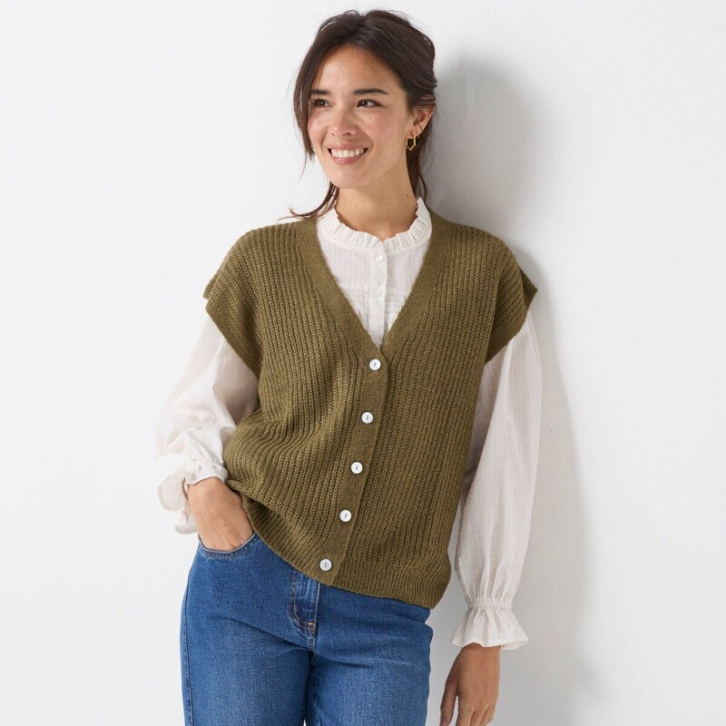 Vesta na zapínenie s hladkým vzorom bronzová 044 Blancheporte 65218607