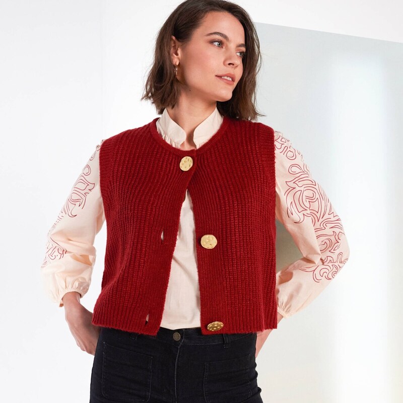 Vesta so zlatistými gombíkmi bordó 058 Blancheporte 65218616