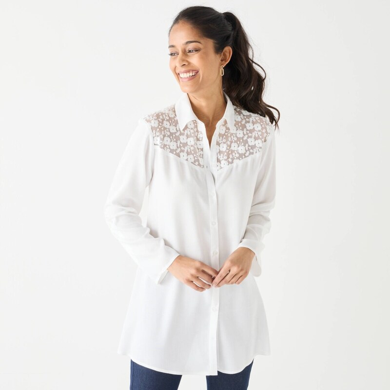 Jednofarebná rozšírená tunika s gombíkmi a čipkou ražná 052 65218656