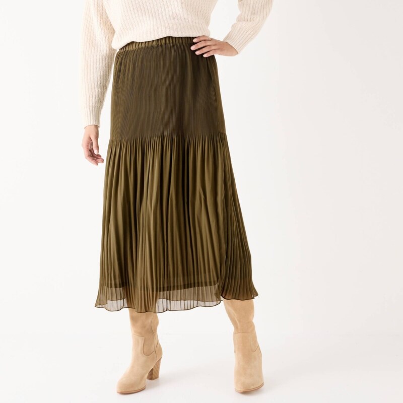 Jednofarebná voálová plisovaná sukňa, pre vyššiu postavu khaki 054 65218662
