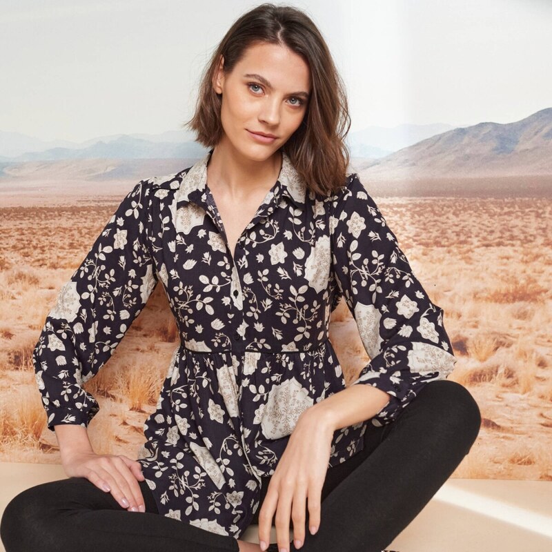 Tunika s potlačou na gombíky čierna/ražná 056 Blancheporte 65218658