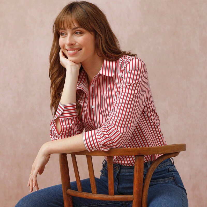 Pruhovaná blúzka s gombíkmi biela/červená 054 Blancheporte 65218661