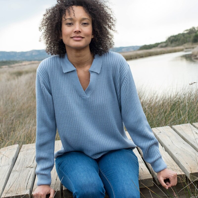 Vrúbkovaný polo pulóver modrosivá 040 Blancheporte 65218669