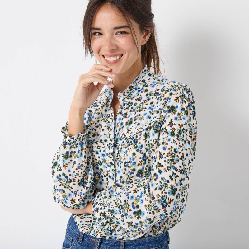 Krepónová blúzka s volánikmi a potlačou ražná/modrá 036 Blancheporte 65218674