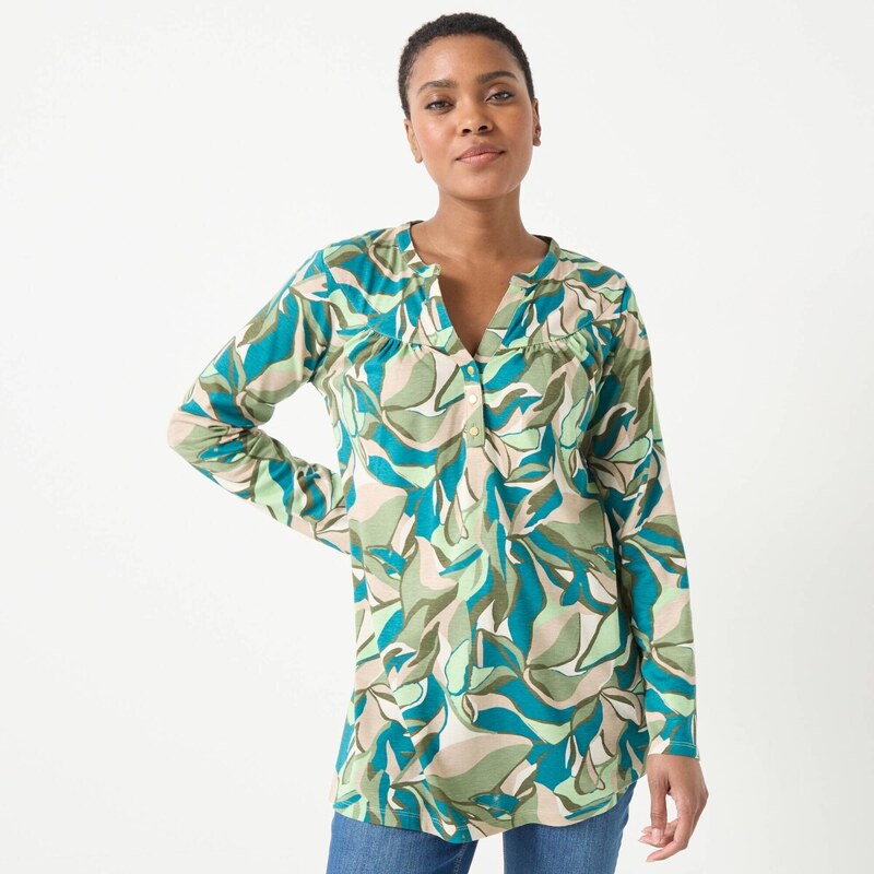 Tunika s dlhými rukávmi a potlačou kvetín khaki/béžová 056 65218683