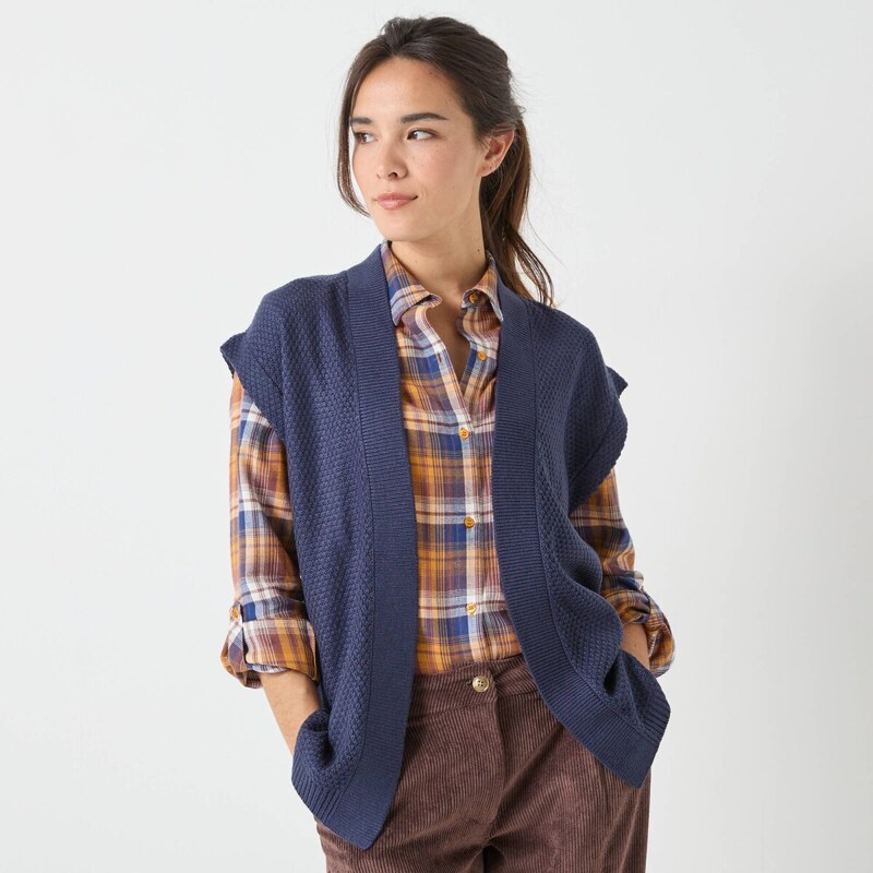 Úpletová vesta s perličkovým vzorom nám. modrá 036 Blancheporte 65218696