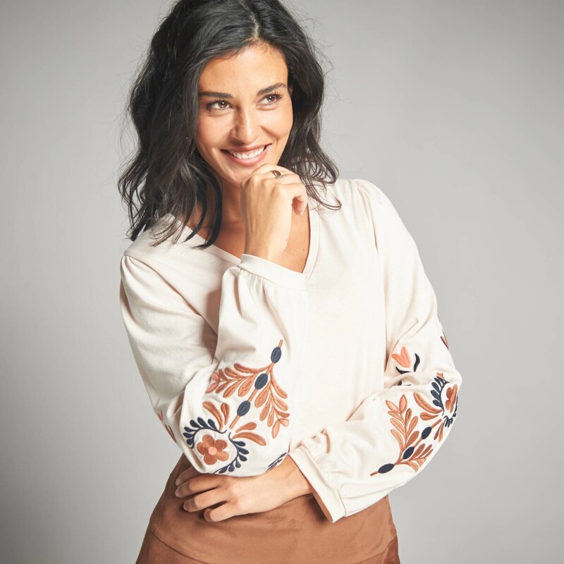 Tričko s výšivkou a dlhými rukávmi ražná 054 Blancheporte 65218731