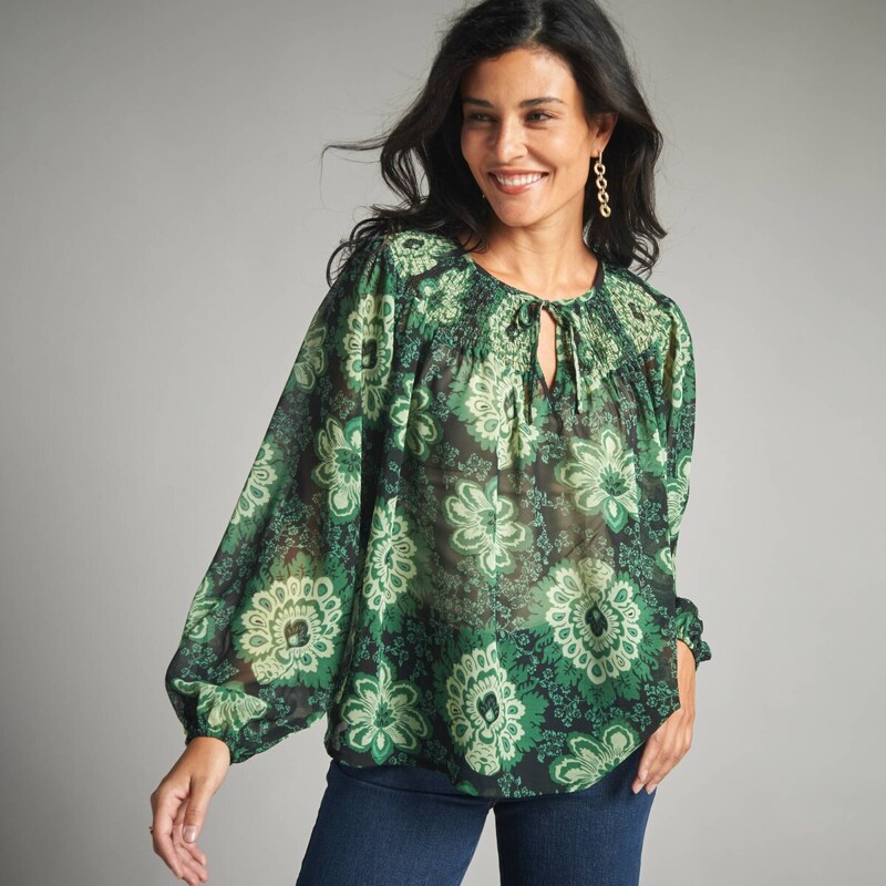 Voálová blúzka s potlačou čierna/zelená 036 Blancheporte 65218733