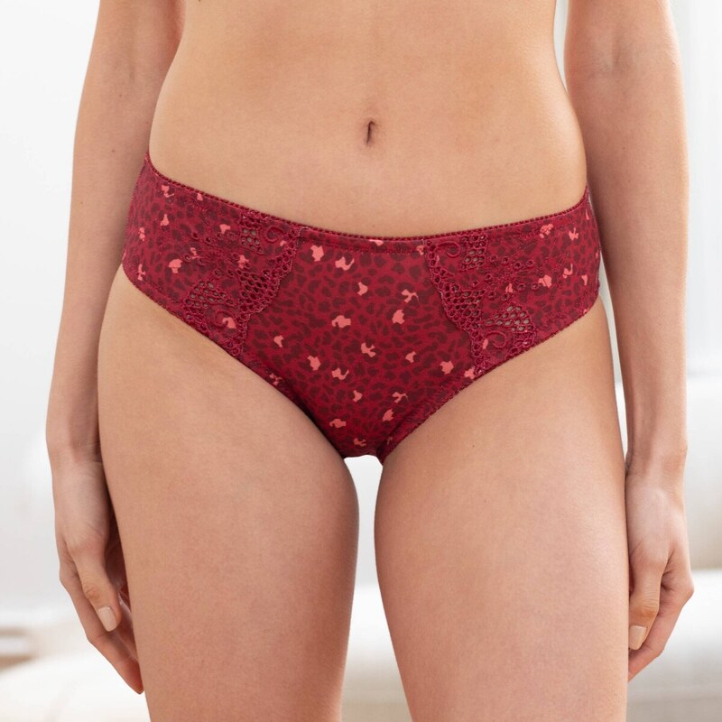 Súprava 2 midi nohavičiek Olbia s výšivkou a zvieracou kresbou bordó 65218780