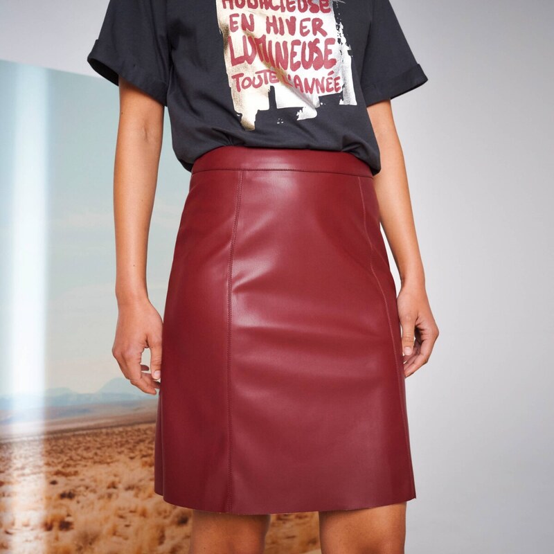 Rozšírená koženková sukňa bordó 050 Blancheporte 65218783