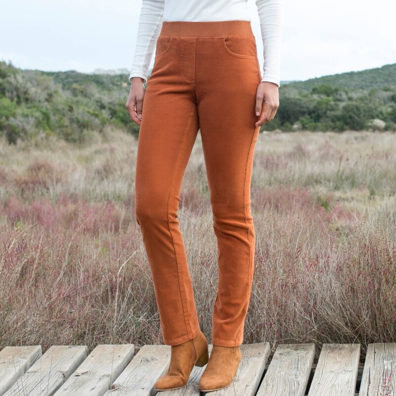 Rovné menčestrové nohavice s pružným pásom karamelová 054 Blancheporte 65218794