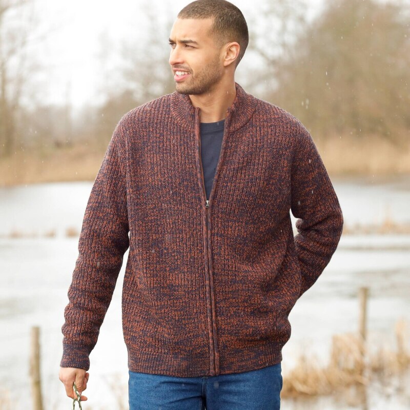 Sveter s obojsmerným zapínaním na zips, 30 % podiel vlny oranžová 65218907