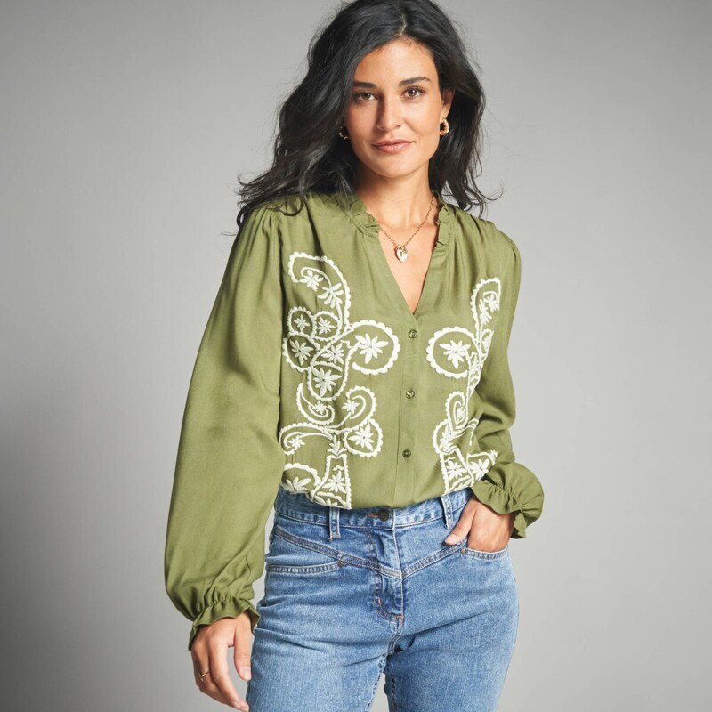 Blúzka z viskózy s výšivkou machová/ražná 052 Blancheporte 65218906