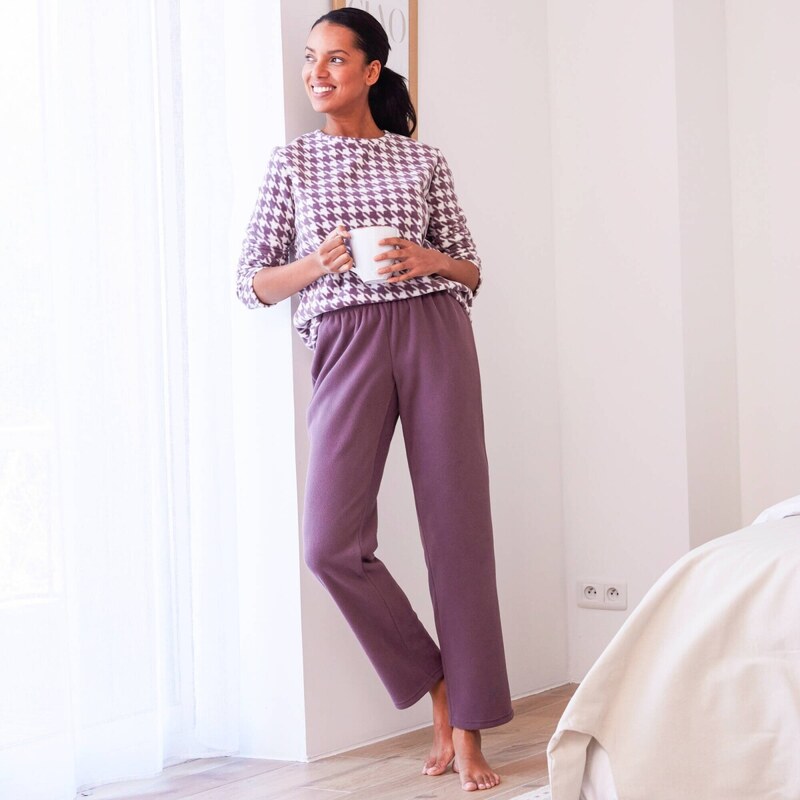 Fleecové pyžamo s motívom kohútej stopy hnedosivá 044 Blancheporte 65218948