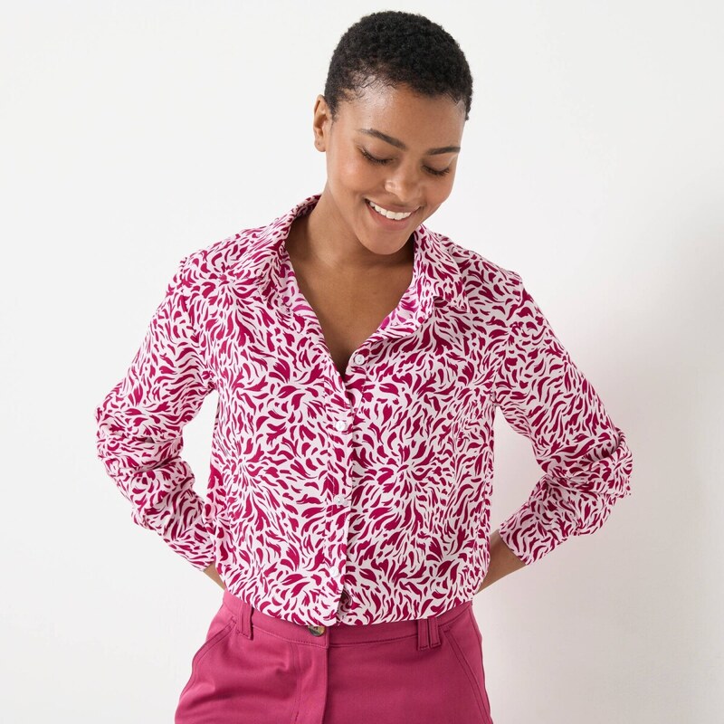 Košeľová blúzka s dvojfarebnou potlačou ražná/slivková 054 65218950