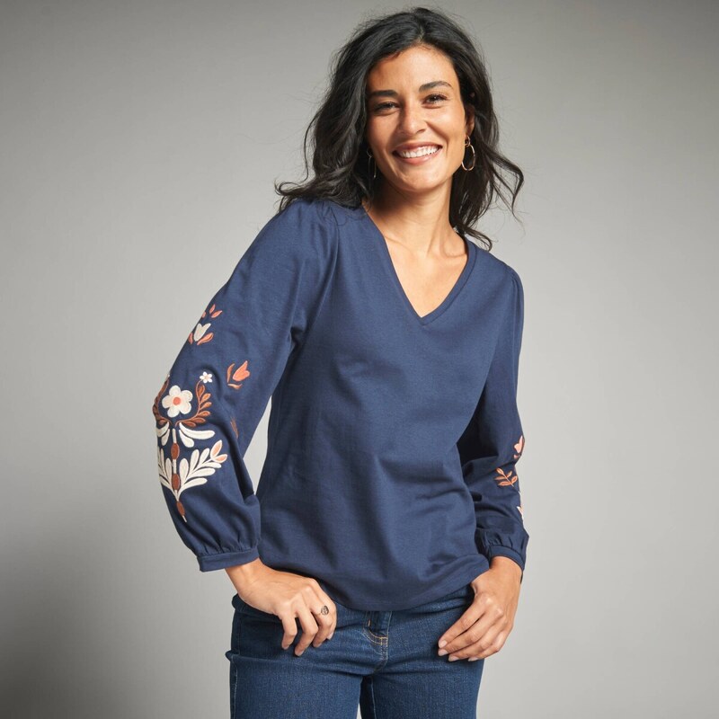 Tričko s výšivkou a dlhými rukávmi nám. modrá 054 Blancheporte 65218965