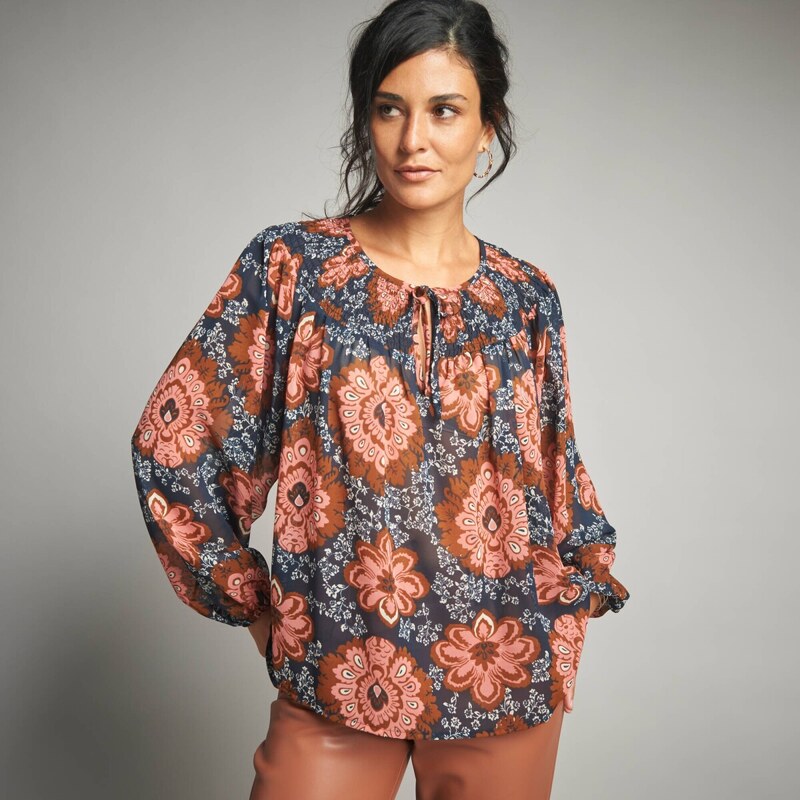 Voálová blúzka s potlačou nám.modrá/korálová 046 Blancheporte 65218966