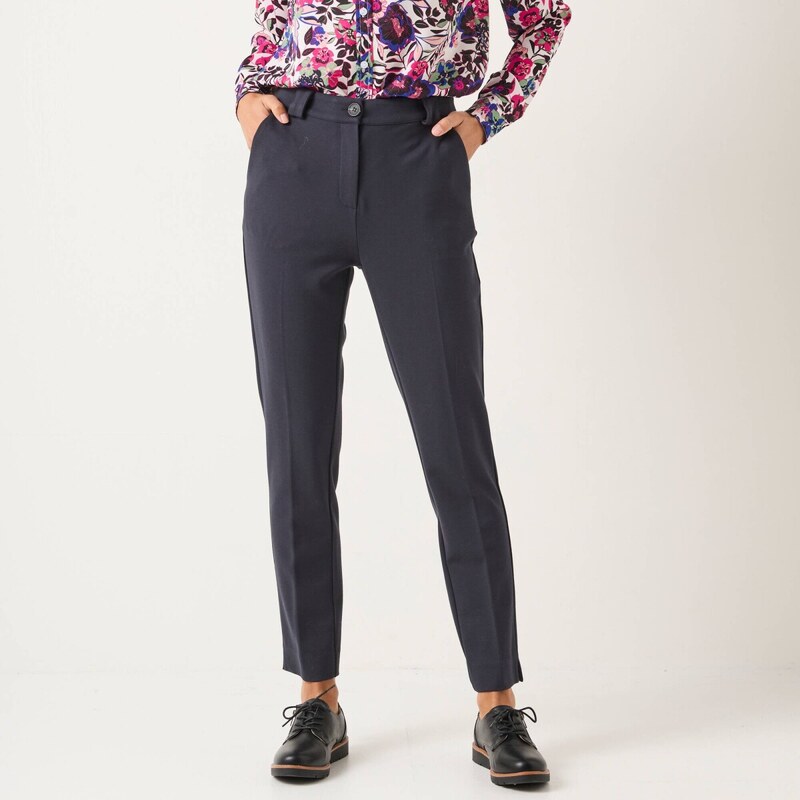 Jednofarebné cigaretové nohavice z úpletu Milano nám. modrá 048 65218982