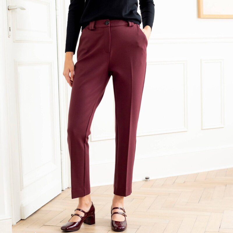 Jednofarebné cigaretové nohavice z úpletu Milano bordó 052 65218992
