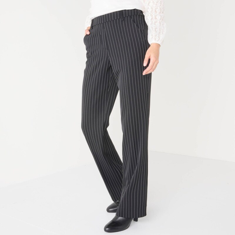 Pruhované dlhé rovné nohavice čierna/biela 050 Blancheporte 65219050