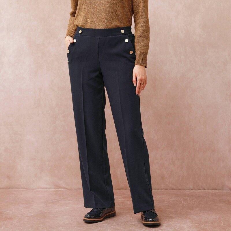 Široké splývavé nohavice s ozdobnými gombíkmi nám. modrá 036 65219053