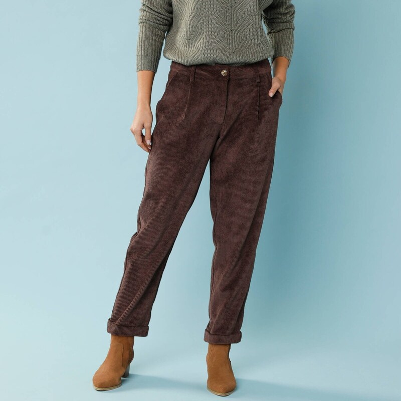 7/8 menčestrové chino nohavice pre nižšiu postavu čokoládová 052 65219075