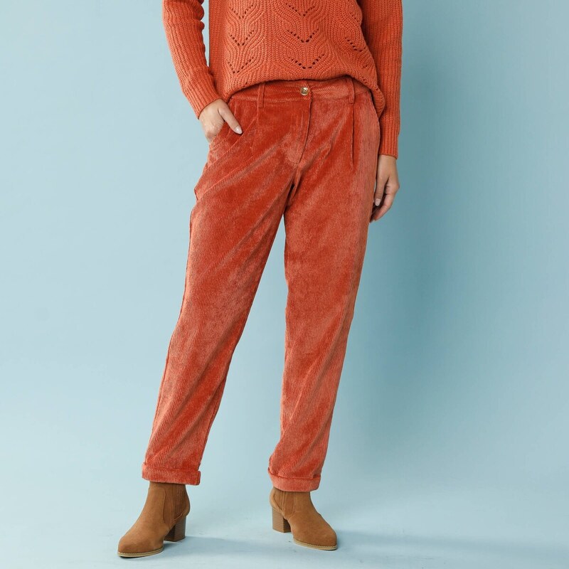 7/8 menčestrové chino nohavice pre nižšiu postavu papriková 052 65219076