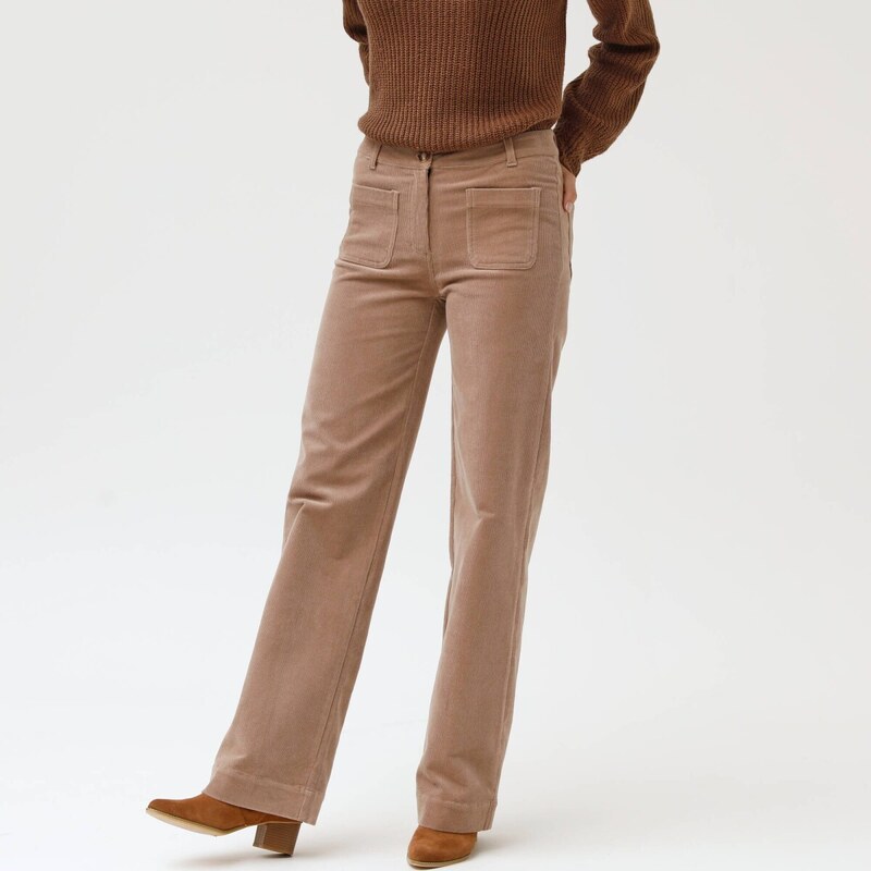 Široké menčestrové nohavice pre strednú výšku postavy béžová 052 65219083