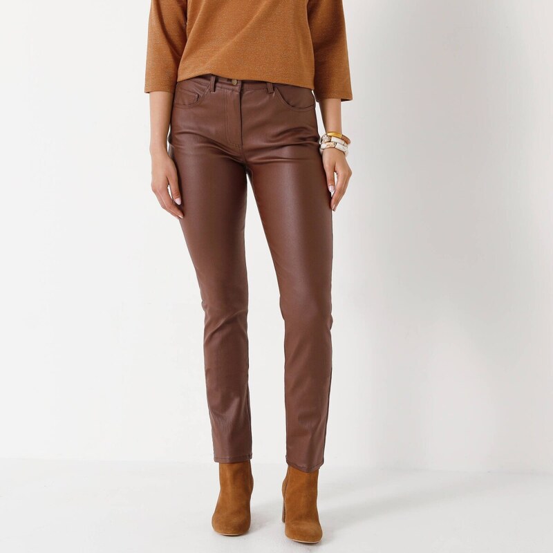 Rovné koženkové nohavice čokoládová 036 Blancheporte 65219088