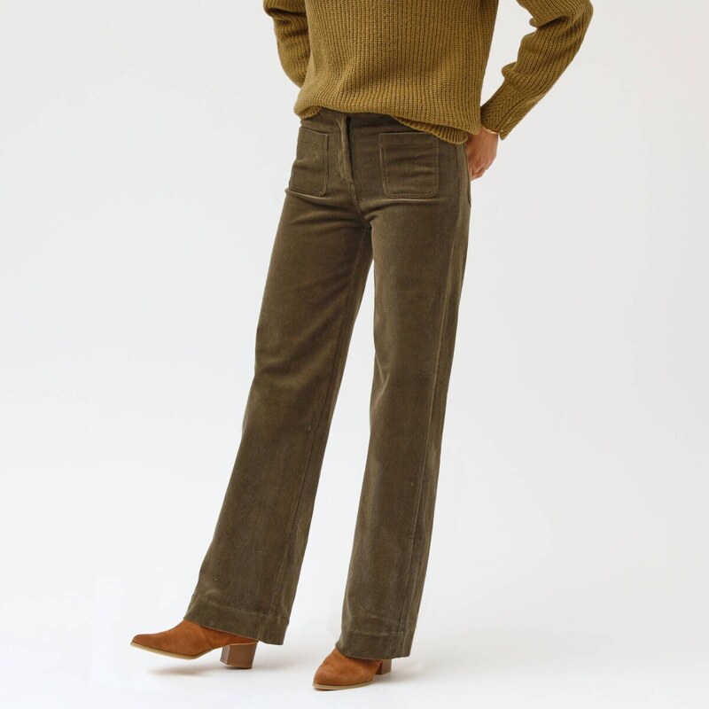 Široké menčestrové nohavice pre vyššiu postavu khaki 038 Blancheporte 65219091