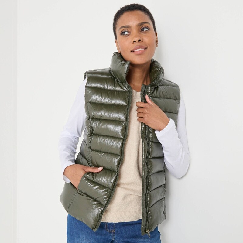 Nepremokavá prešívaná vesta s metalickým efektom na zips metalická 65219098