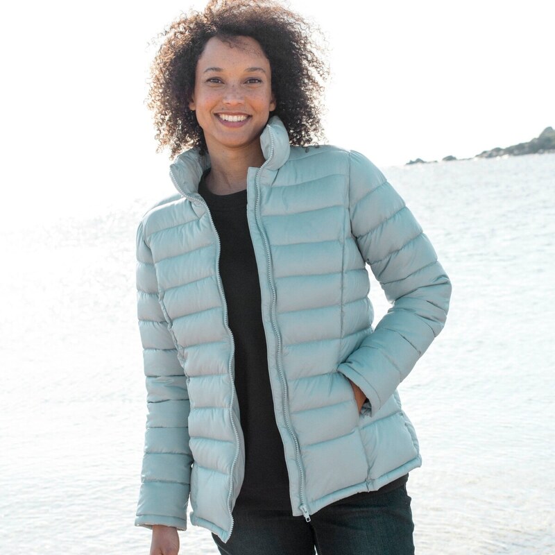 Nepremokavá prešívaná bunda na zips nebeská modrá 056 Blancheporte 65219107