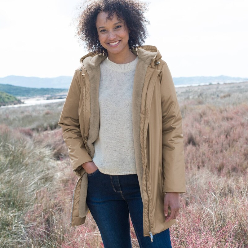 Nepremokavá bunda s plyšovou podšívkou metalická béžová 052 65219114