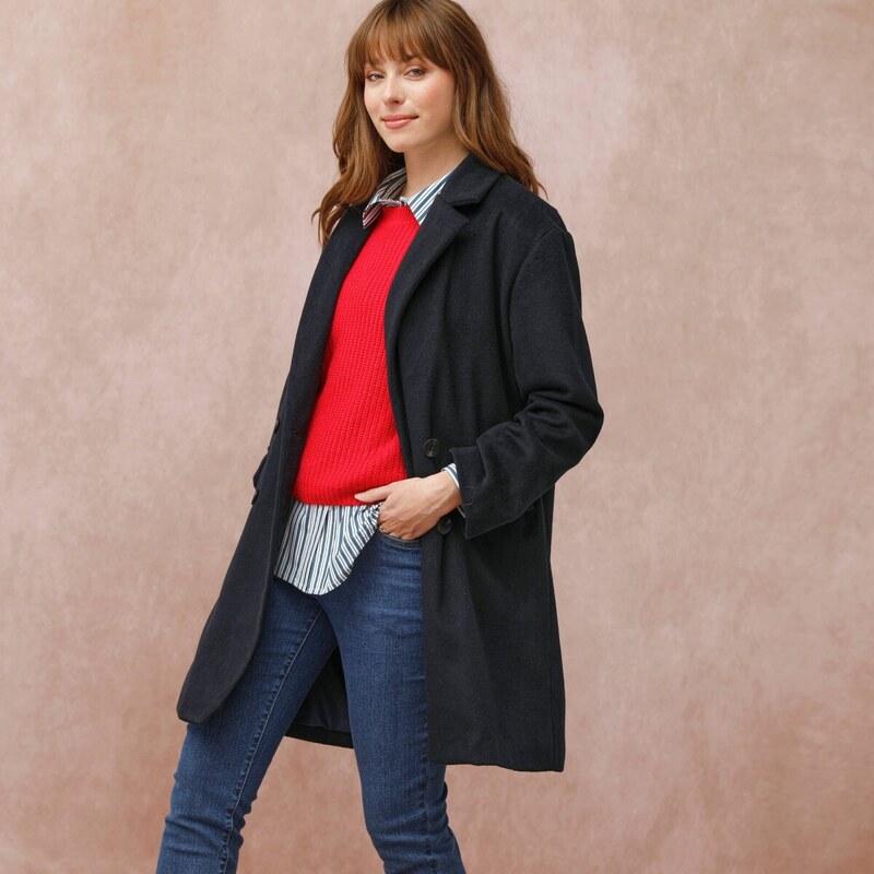 Kabát s kostýmkovým golierom a dvojradovým zapínaním nám. modrá 054 65219119