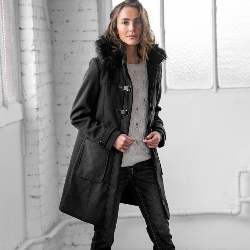 Jednofarebný kabát duffle-coat s kapucňou čierna 052 Blancheporte 65219120