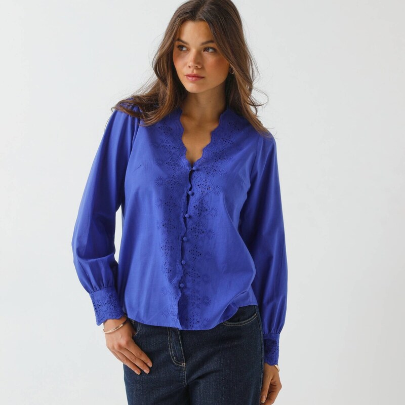 Blúzka s madeirovou výšivkou tmavomodrá 052 Blancheporte 65219137