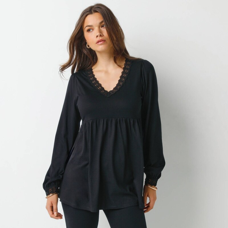 Tunika s macramé lemom čierna 058 Blancheporte 65219154