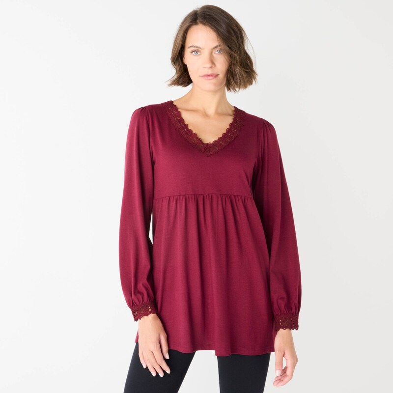Tunika s macramé lemom bordó 058 Blancheporte 65219165