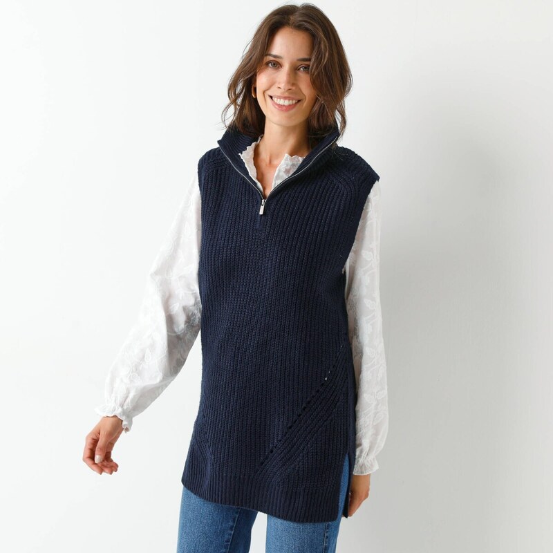 Dlhá vesta so stojačikom na zips námornická modrá 040 Blancheporte 65219175