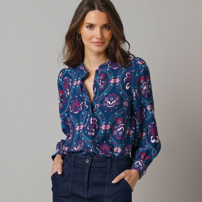 Košeľová blúzka s potlačou kvetín modrá 052 Blancheporte 65219219