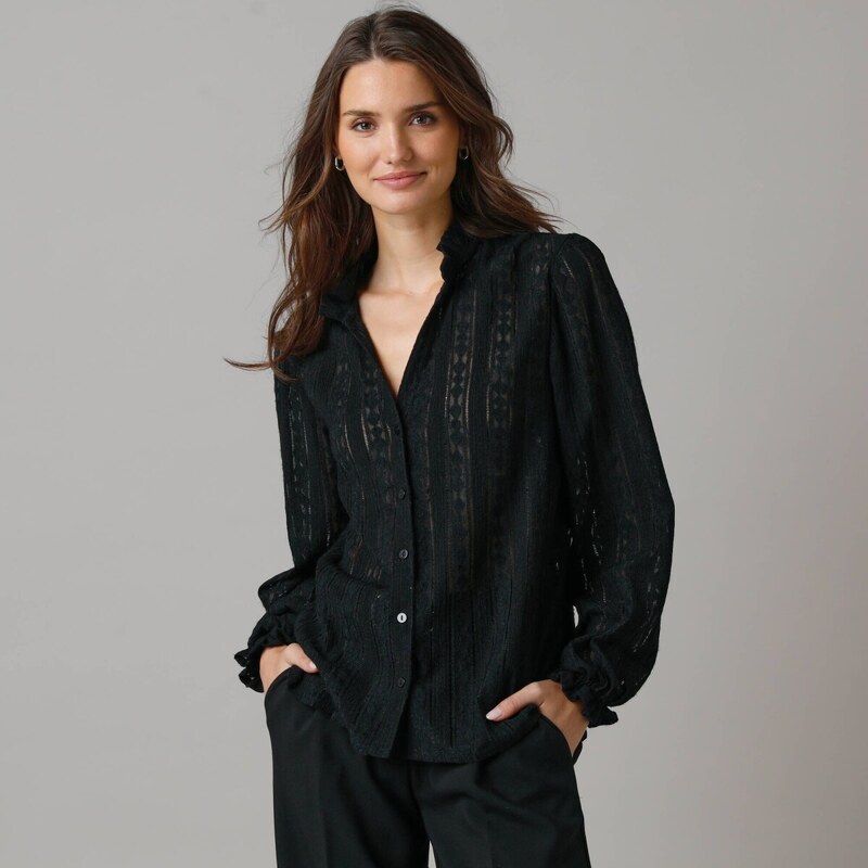 Košeľová blúzka z čipky čierna 038 Blancheporte 65219269