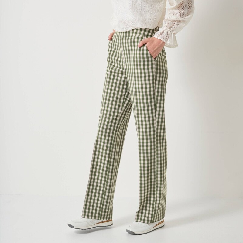 Rovné kockované nohavice zelená/ražná 044 Blancheporte 65219288