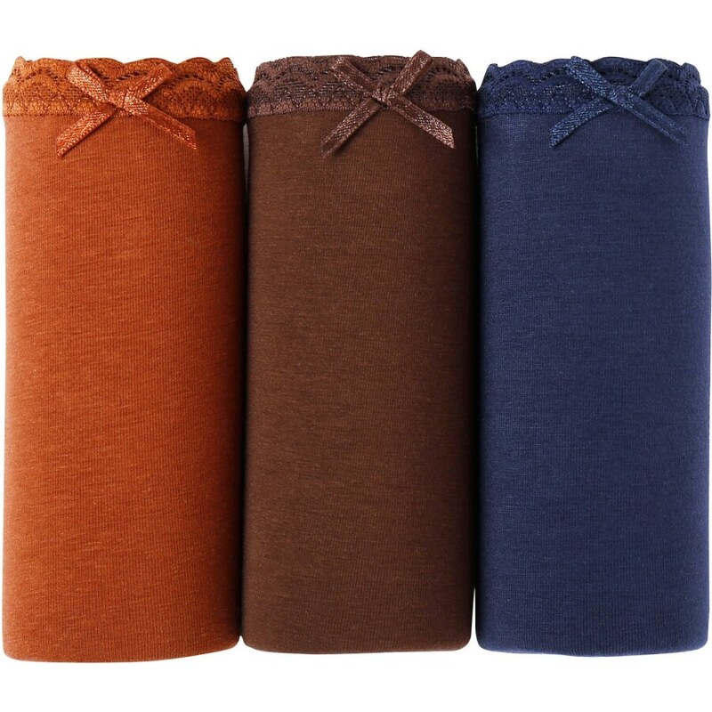 Súprava 3 bavlnených midi nohavičiek karamel+čokoláda+nám. modrá 052 65219297