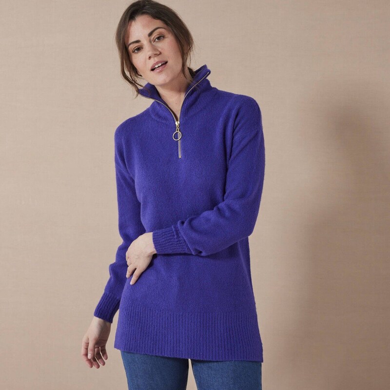 Dlhý pulóver so stojačikom na zips fialová 036 Blancheporte 56607624