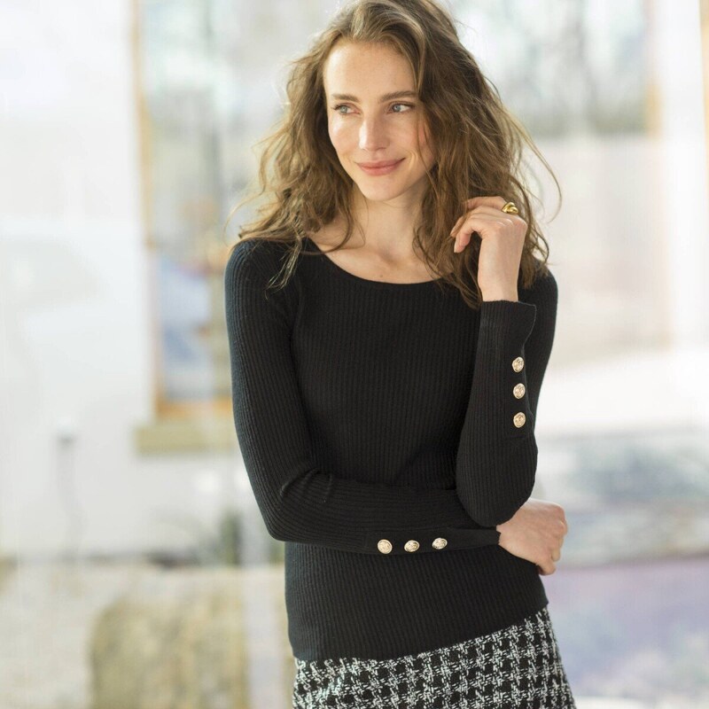 Vrúbkovaný pulóver s ozdobnými gombíkmi čierna 040 Blancheporte 56607866