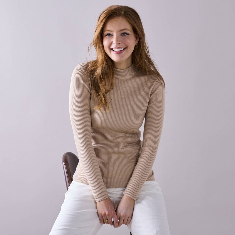 Vrúbkovaný pulóver so stojačikom béžová 040 Blancheporte 56966598