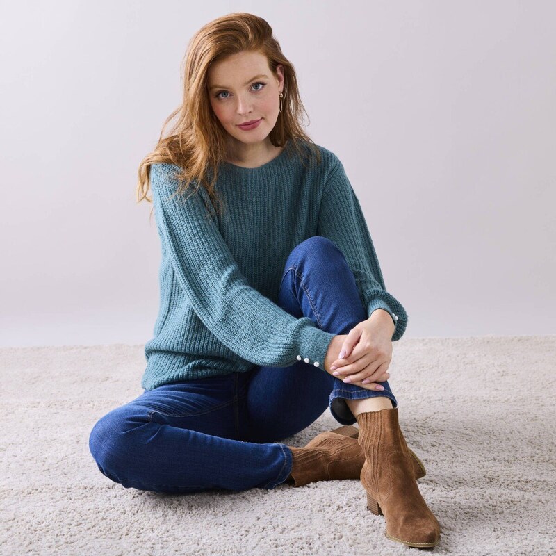 Pulóver s lodičkovým výstrihom šalviová 040 Blancheporte 56607604